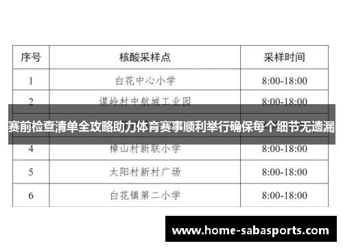 赛前检查清单全攻略助力体育赛事顺利举行确保每个细节无遗漏